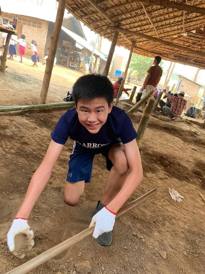 Building a bamboo structure at a school in Mae Sot