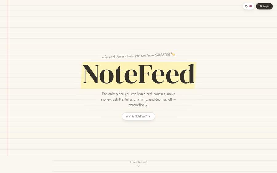 NoteFeed landing page — learning that feels like scrolling